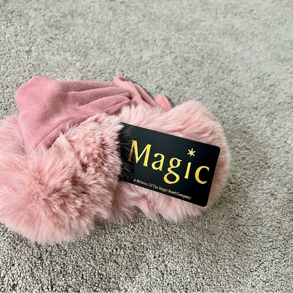 Super-Soft Faux Suede Pink Gloves Faux Rabbit Fur Tech Touch Fingers Size S - Picture 4 of 5